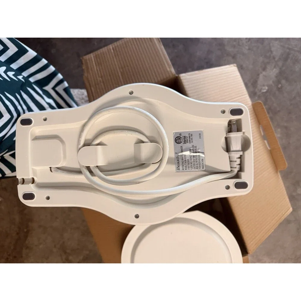 Beautiful Rotating Belgian Waffle Maker 1000W White Round Non-Stick Temp Ctrl